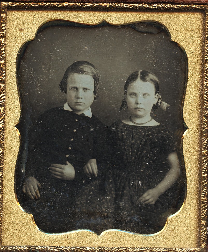 Fine 6th Plate Dag of apparent Siblings, 1850s #42 Fine 6th Plate Dag of apparent Siblings, 1850s #42
