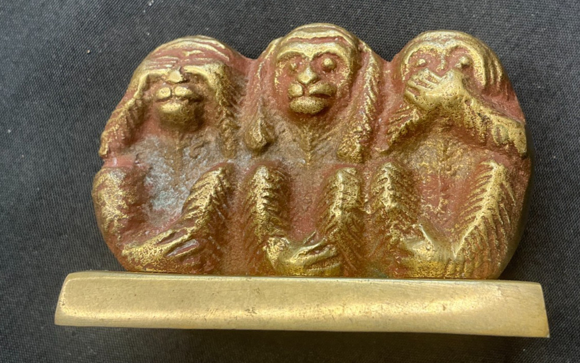 Vintage Solid Brass Three Wise Monkeys Desk Paperweight Figurine See Hear Speak Vintage Solid Brass Three Wise Monkeys Desk Paperweight Figurine See Hear Speak