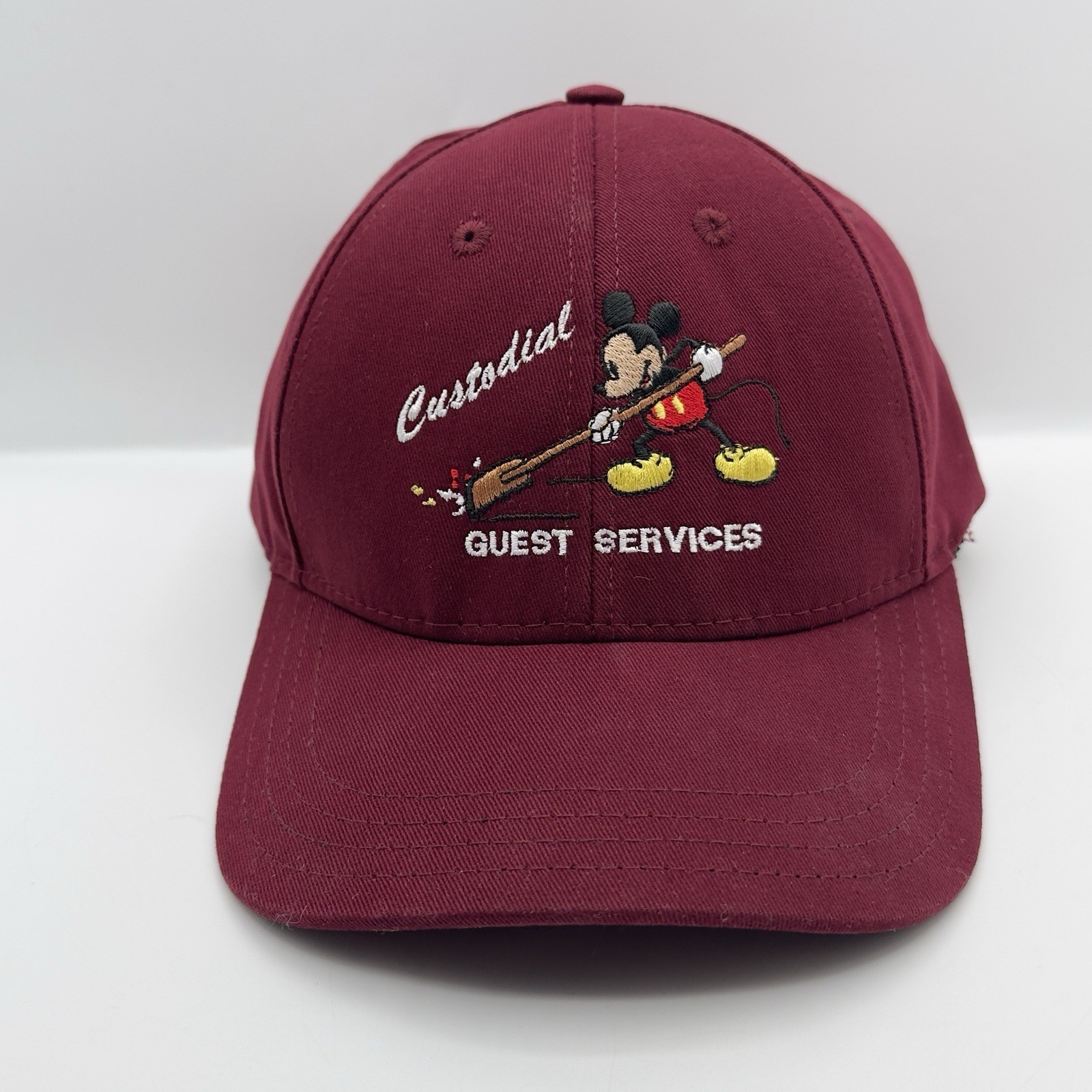 Disney Custodial Guest Services Mickey Mouse Cast Member Hat Cap Burgundy Disney Custodial Guest Services Mickey Mouse Cast Member Hat Cap Burgundy