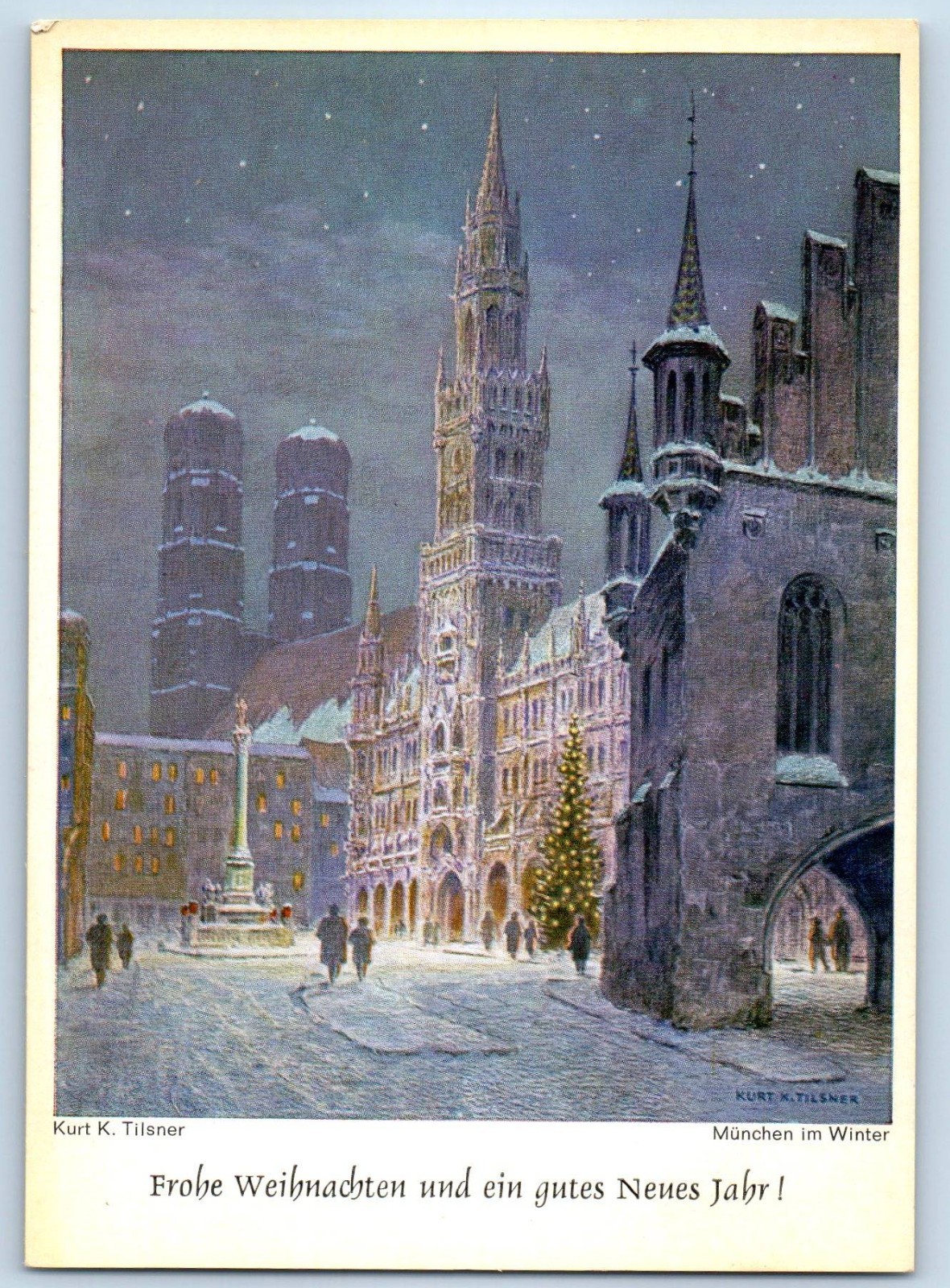 Munich Bavaria Germany Postcard Snow Scene in Marienplatz c1930's Vintage Munich Bavaria Germany Postcard Snow Scene in Marienplatz c1930's Vintage