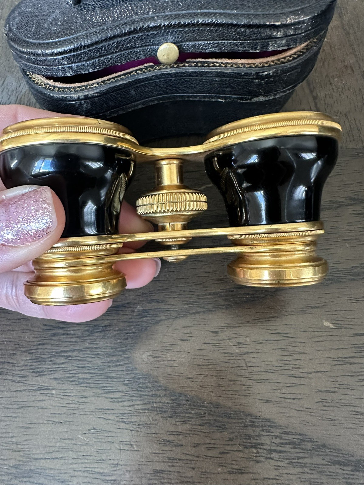 Rare Antique CARTIER Opera Glasses Gilt Black Enamel Binoculars Original Case