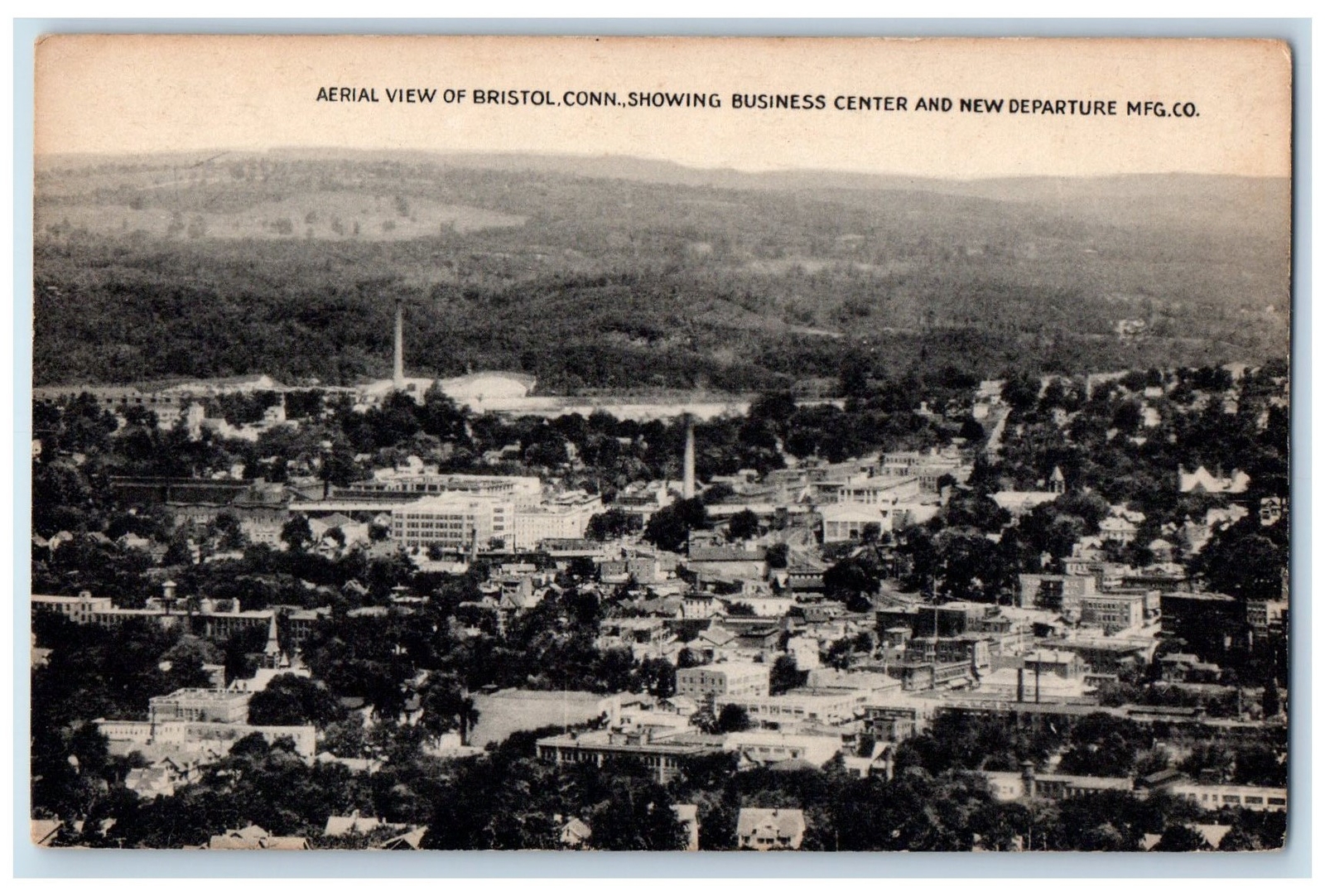 c1950\'s Aerial View Business Center New Departure MFG. Co. Bristol CT Postcard c1950\'s Aerial View Business Center New Departure MFG. Co. Bristol CT Postcard