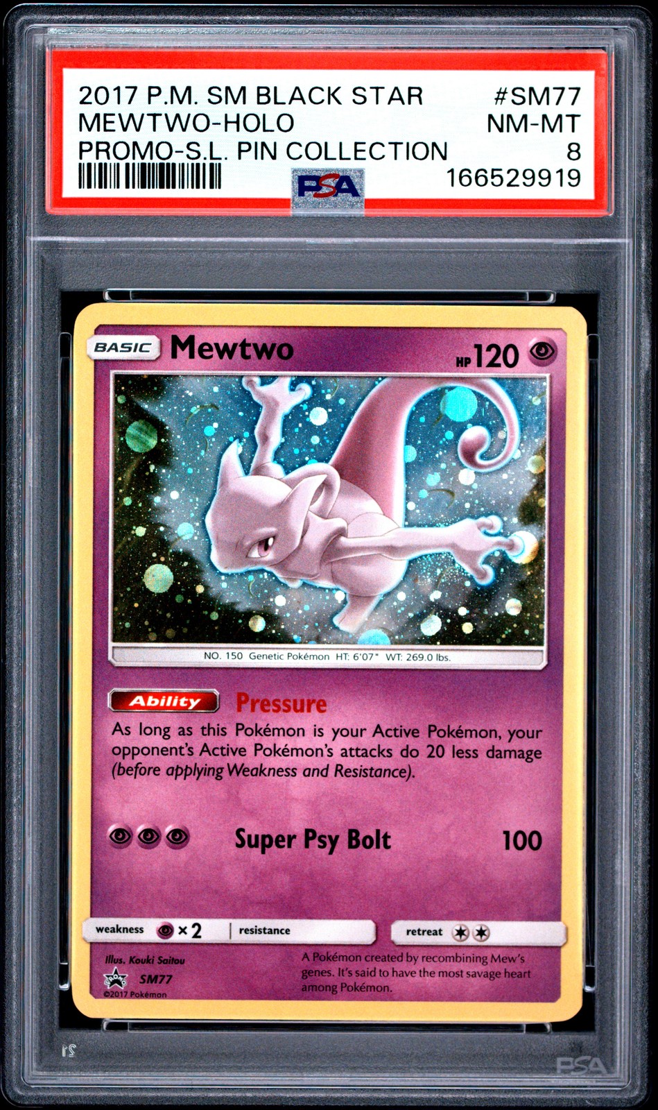 Mewtwo SM77 Holo Shining Legends Pin Collection Pokemon PSA 8 Mewtwo SM77 Holo Shining Legends Pin Collection Pokemon PSA 8