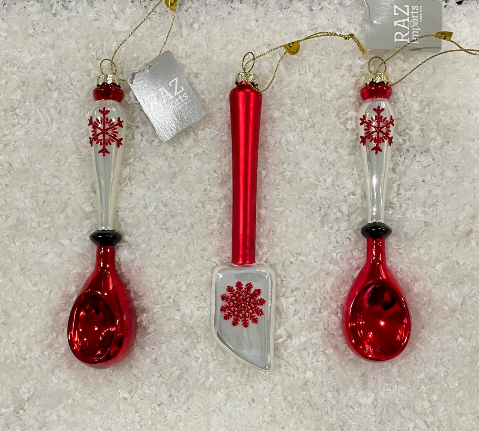 Raz Imports glass ornaments 2 spoons and 1 spatula ~NEW~6 inch