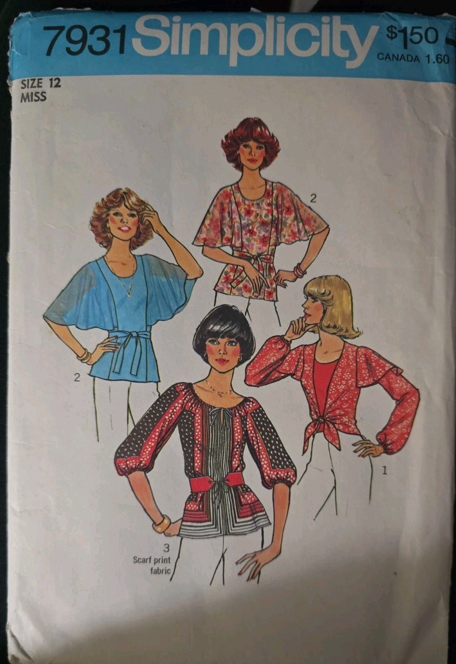 Vintage 1977 Simplicity Blouse Top Sewing Pattern 7931 Size 12 Miss Uncut Rare Vintage 1977 Simplicity Blouse Top Sewing Pattern 7931 Size 12 Miss Uncut Rare