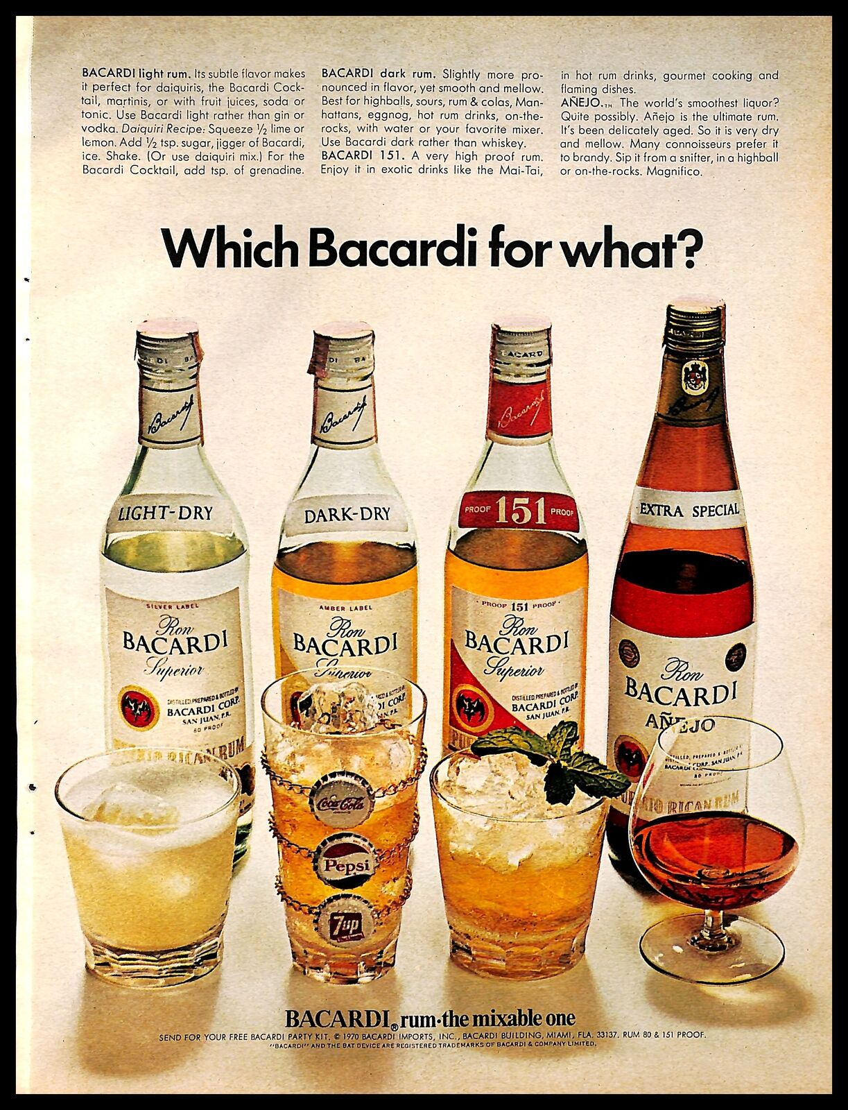 1971 Ron Bacardi Rum Vintage PRINT AD Party Drinks Alcohol Cocktail 1970s