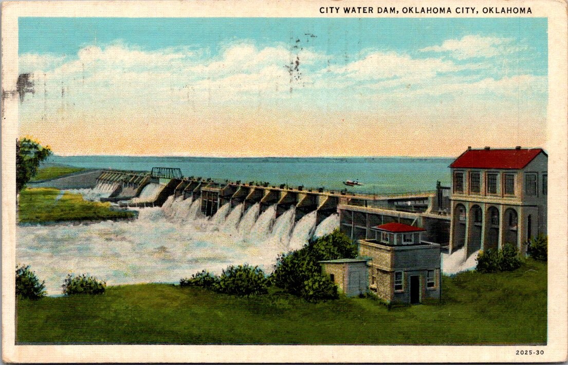 Oklahoma City Oklahoma City Water Dam Lake Waterfall Powerhouse Postcard