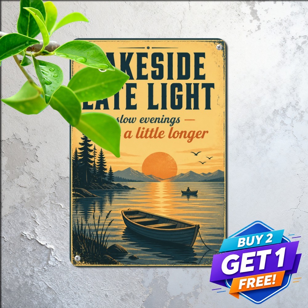 Lakeside Cabin Retreat Tin Sign Rustic Fishing Porch Metal Wall Art Plaque