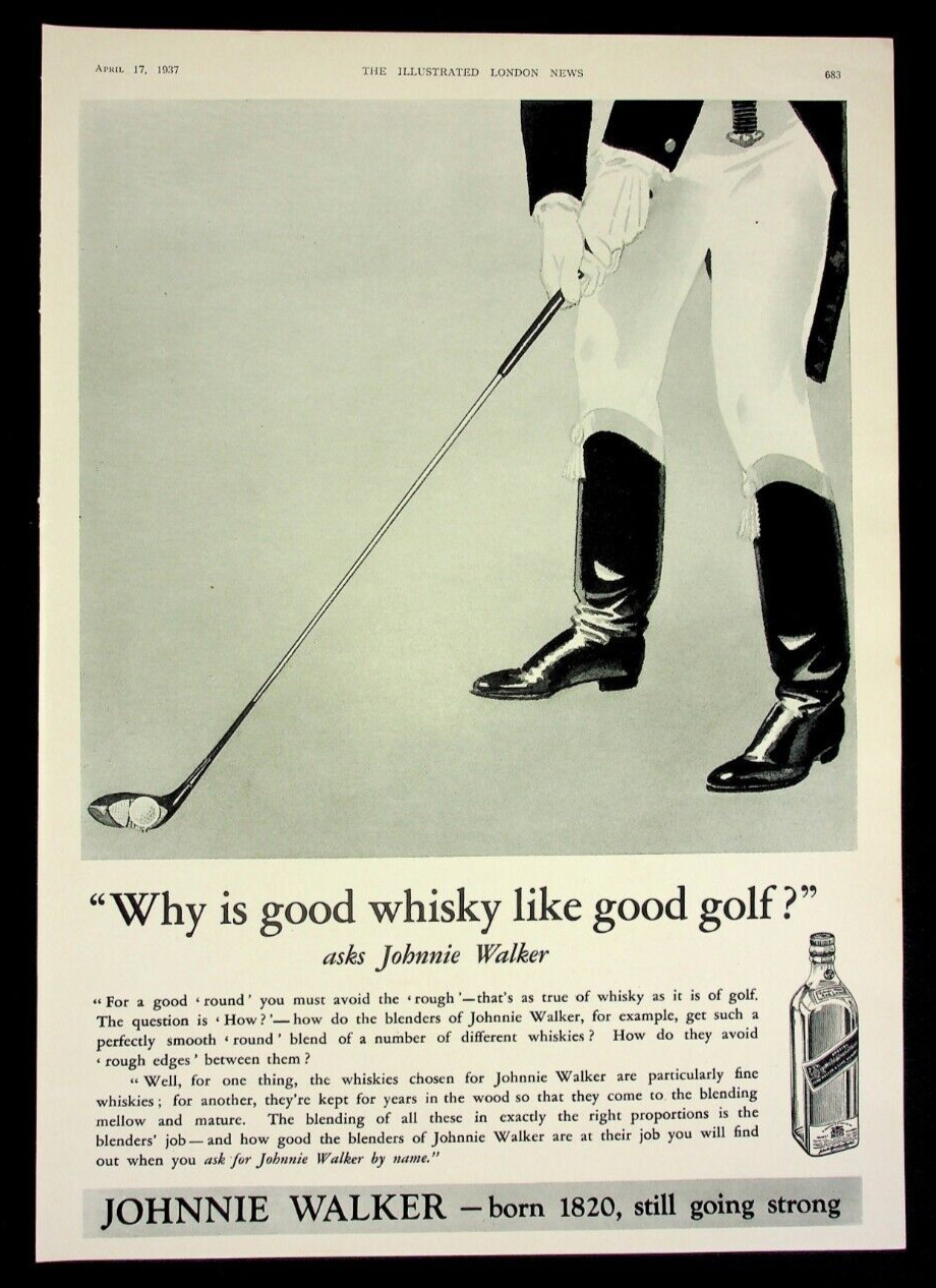 1937 Print Ad, Johnnie Walker, Good Whisky is Like Good Golf, Avoid the Rough