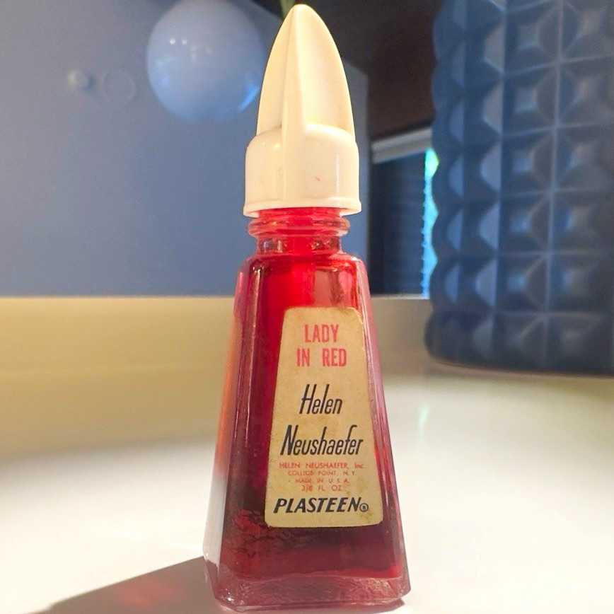 VTG Helen Neushaefer Lady in Red Plasteen Red Glass nail polish display Bottle VTG Helen Neushaefer Lady in Red Plasteen Red Glass nail polish display Bottle