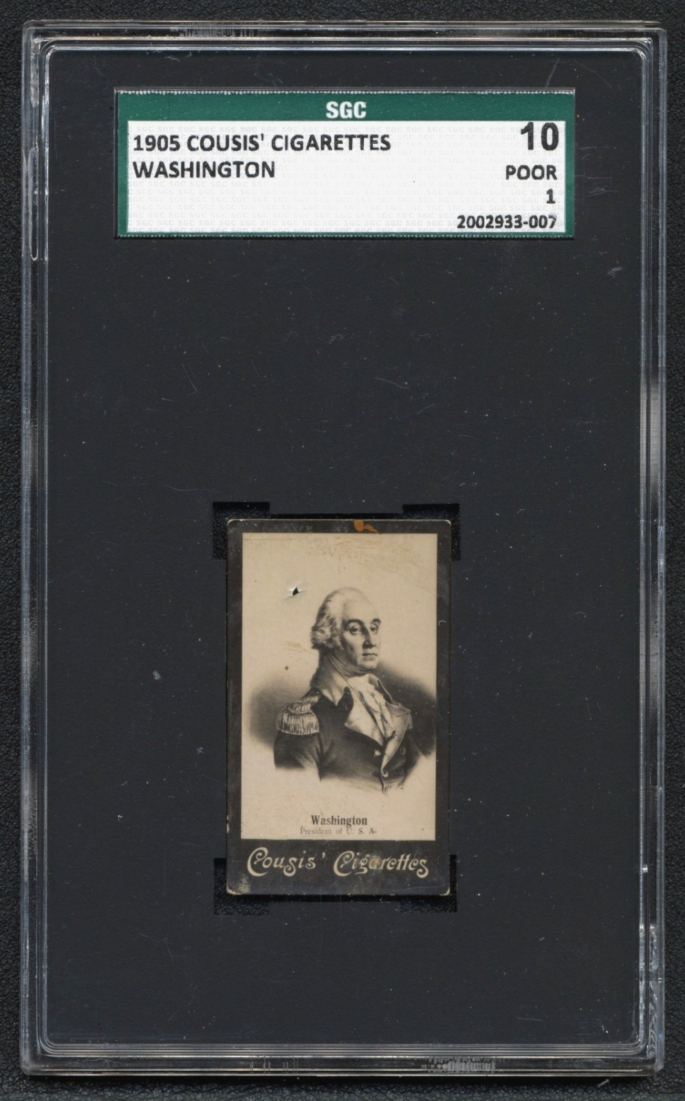 George Washington 1905 Cousis\' Cigarettes Tobacco Card Presidents Vintage Graded George Washington 1905 Cousis\' Cigarettes Tobacco Card Presidents Vintage Graded