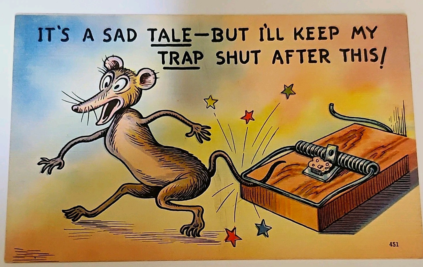 Vintage Linen Comic Postcard Tichnor Bros 451 Mouse Trap Sad Tale Unposted 74354