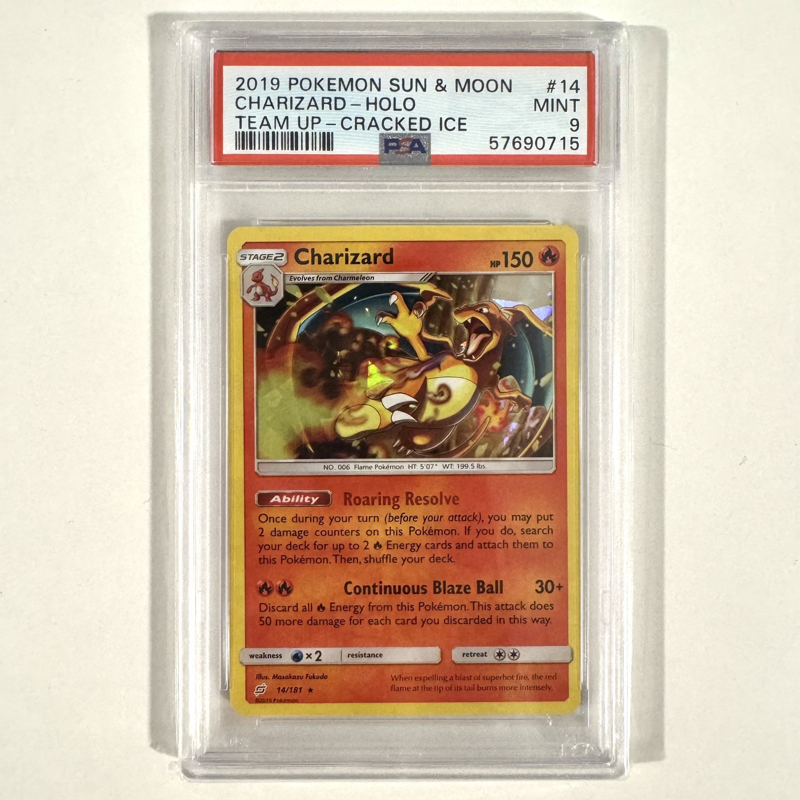 Pokemon 2019 Sun & Moon Team Up 14/181 Cracked Ice Holo Rare Charizard PSA 9 Pokemon 2019 Sun & Moon Team Up 14/181 Cracked Ice Holo Rare Charizard PSA 9