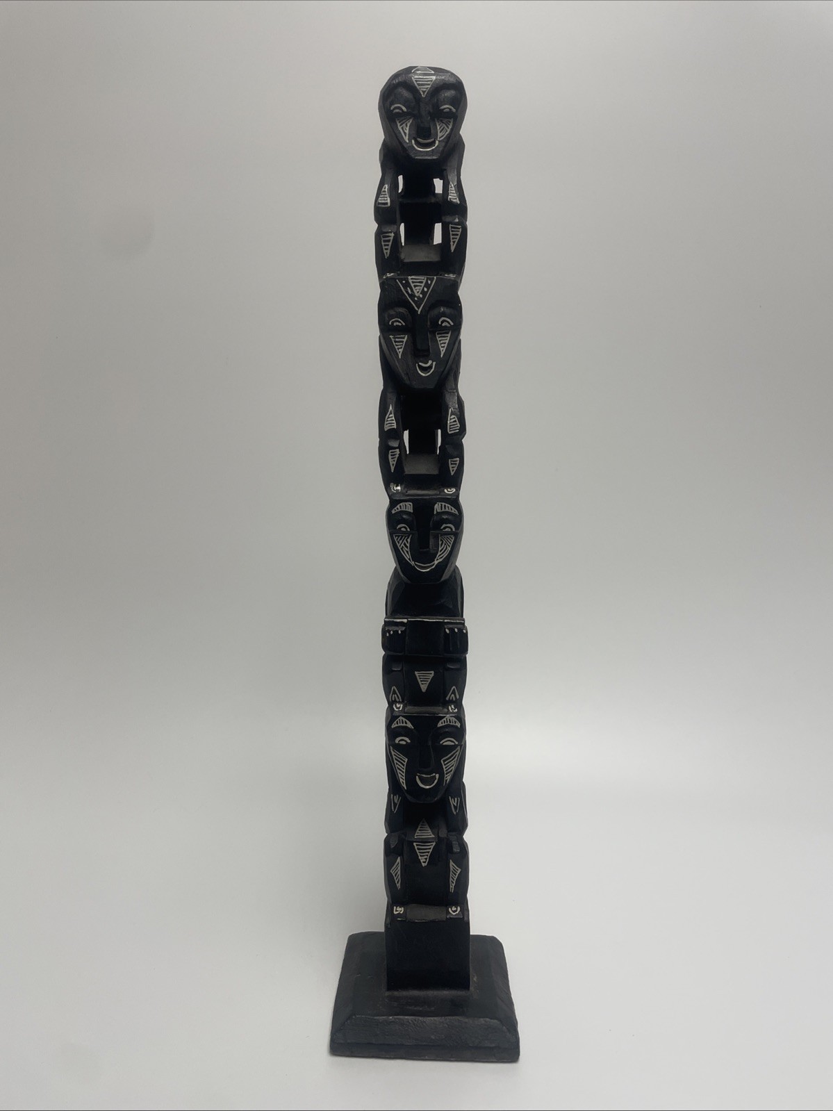 Vintage Pacific Northwest Native American 20.5” Black Totem Pole Sculpture Vintage Pacific Northwest Native American 20.5” Black Totem Pole Sculpture