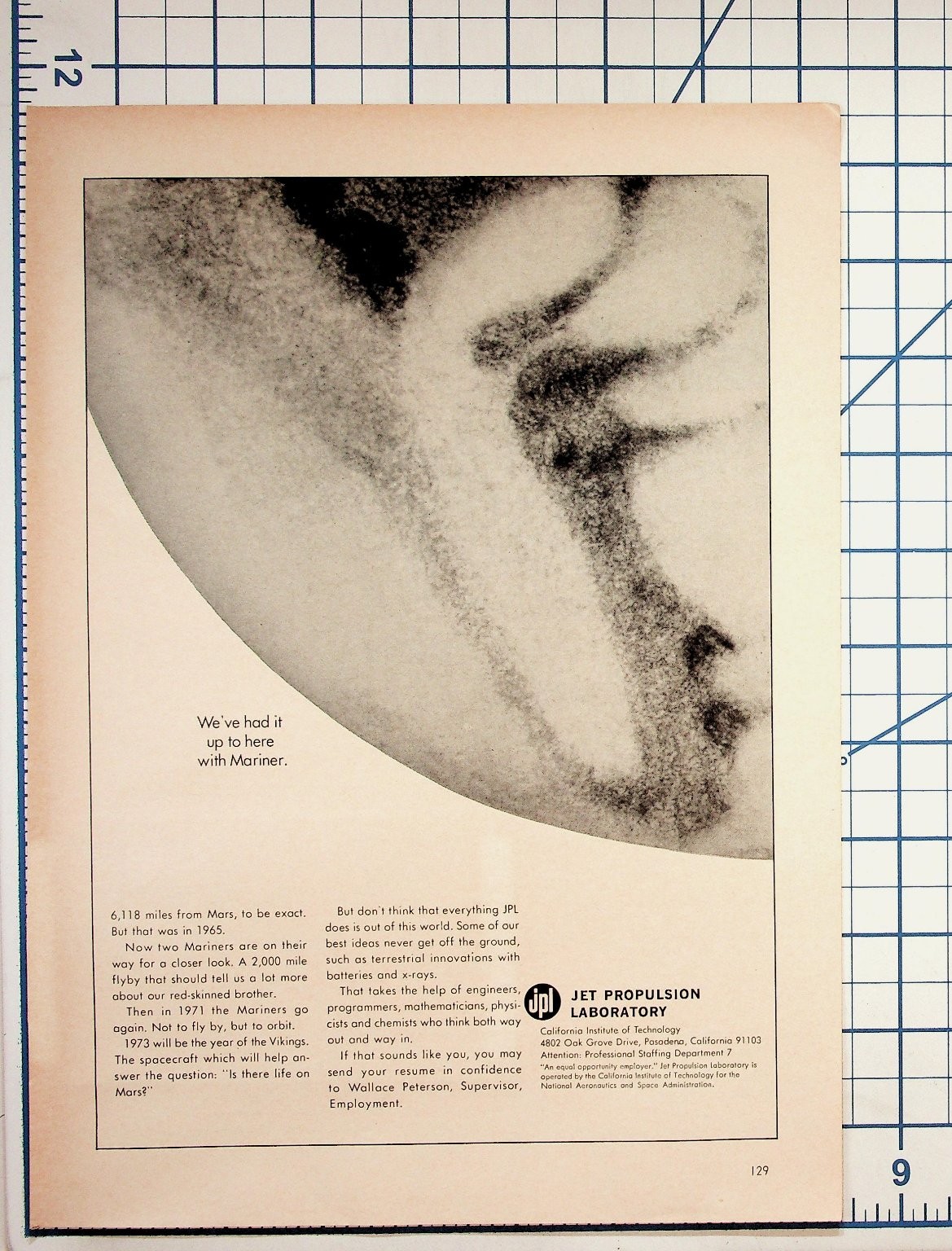 1960s JPL Jet Propulsion Laboratory NASA Mariner Viking Mars Ad Print 1960s JPL Jet Propulsion Laboratory NASA Mariner Viking Mars Ad Print