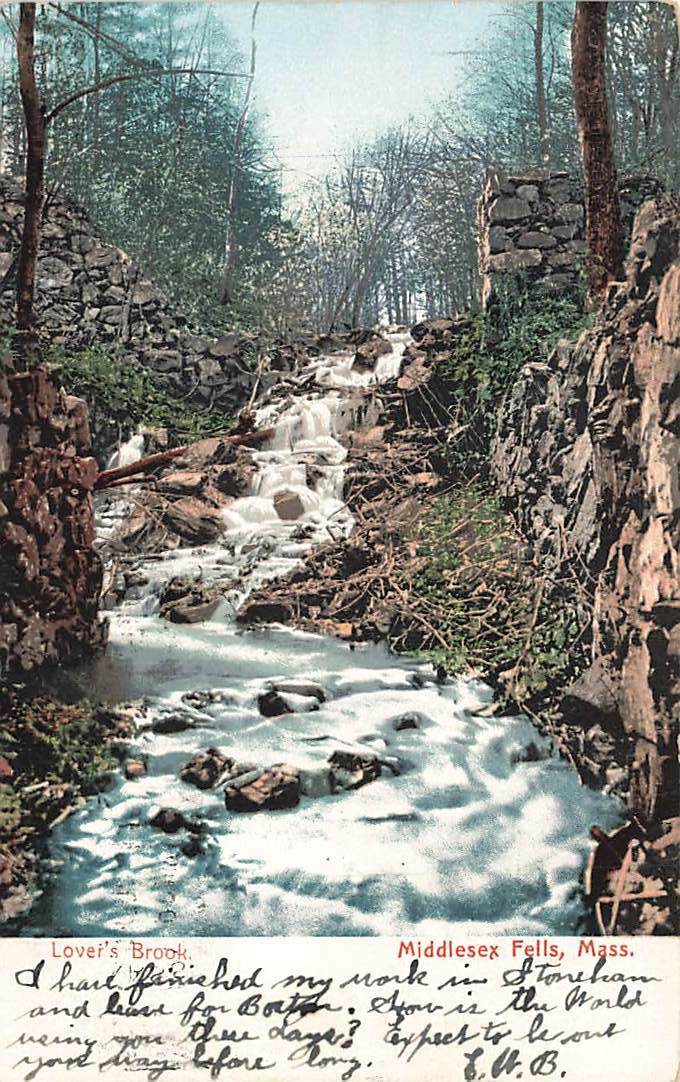c1905 Lovers Brook Middlesex Fells Scene Waterfall MA P67 c1905 Lovers Brook Middlesex Fells Scene Waterfall MA P67