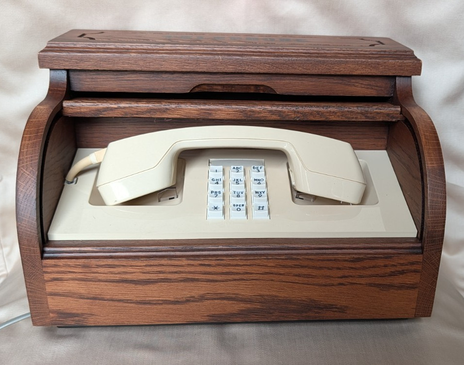 NOS Vintage Western Electric Wooden Roll-Top Push-Button Stowaway Telephone Set