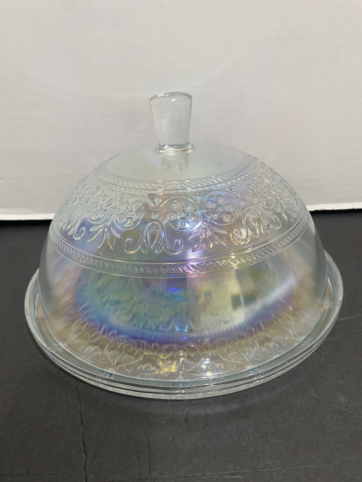 Vintage Indiana Glass Rainbow Garden Iridescent Cake Plate & Dome Set