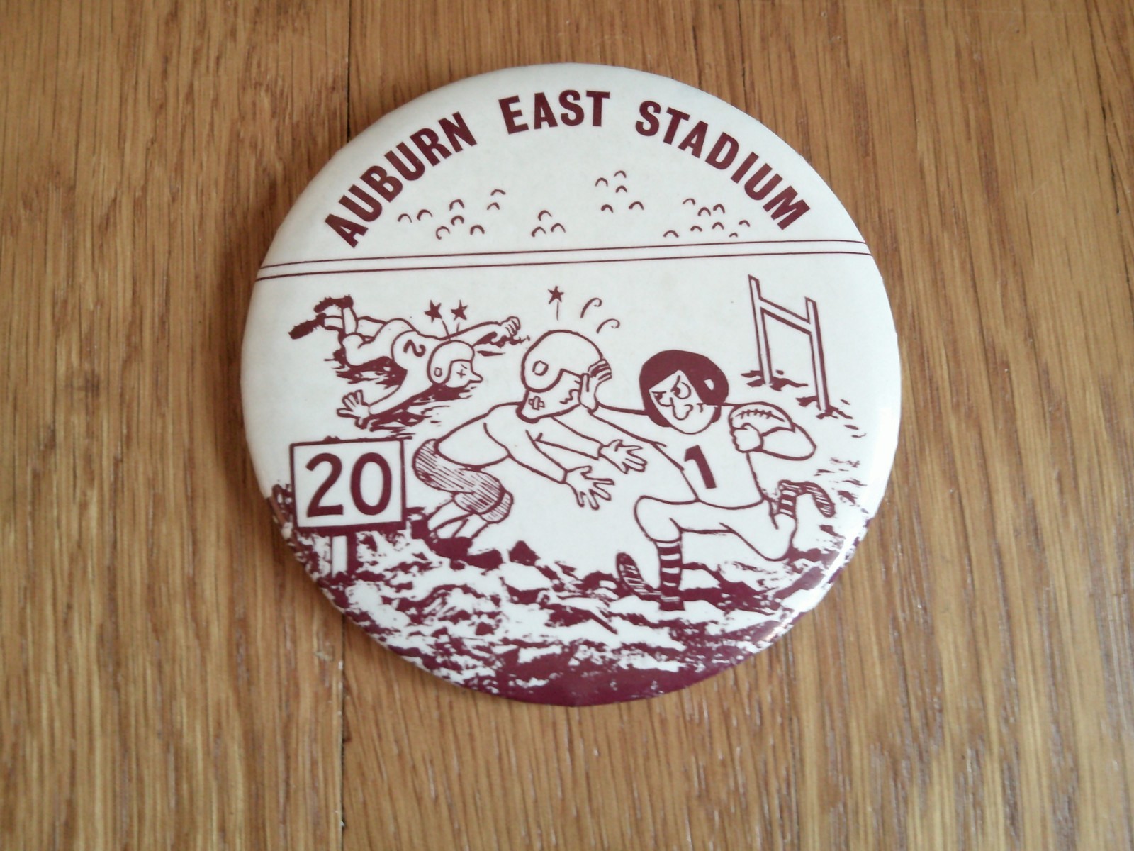 Vintage Auburn NY East Stadium Button Pin Pinback Large Football Maroon & White Vintage Auburn NY East Stadium Button Pin Pinback Large Football Maroon & White