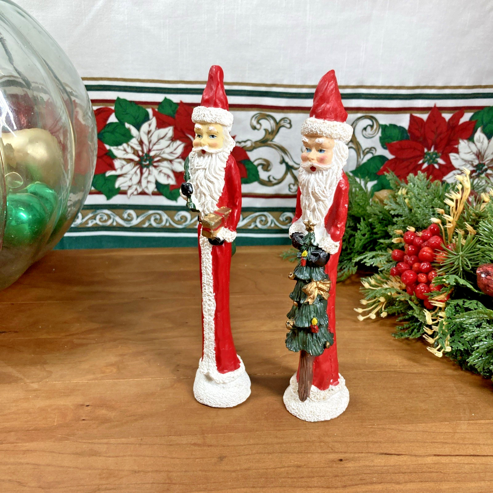 Vintage Set Of 2 Christmas Collection Pencil Santa Figurine 7.5\