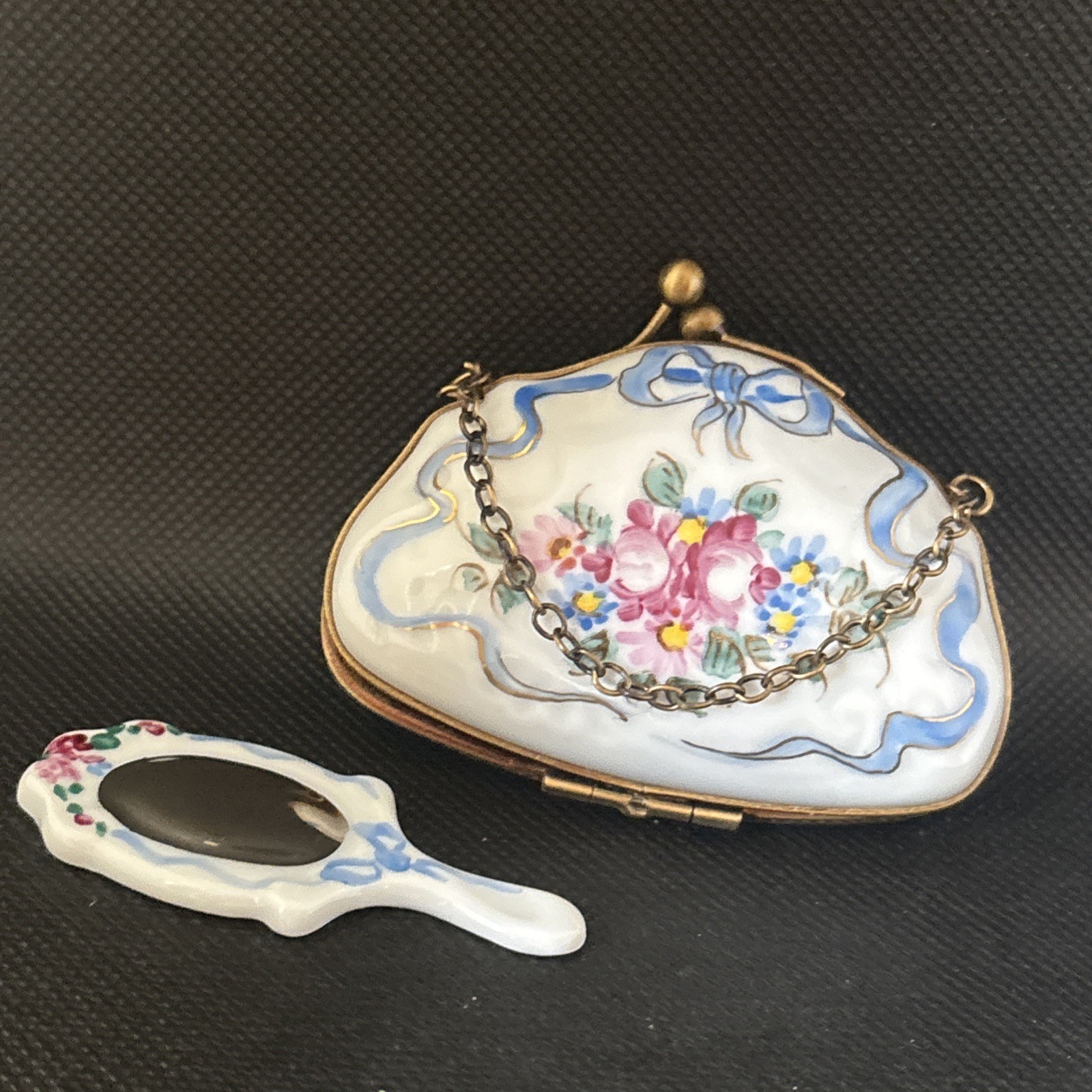 Limoges Vanity Mirror Bag Trinket Box Limoges Vanity Mirror Bag Trinket Box
