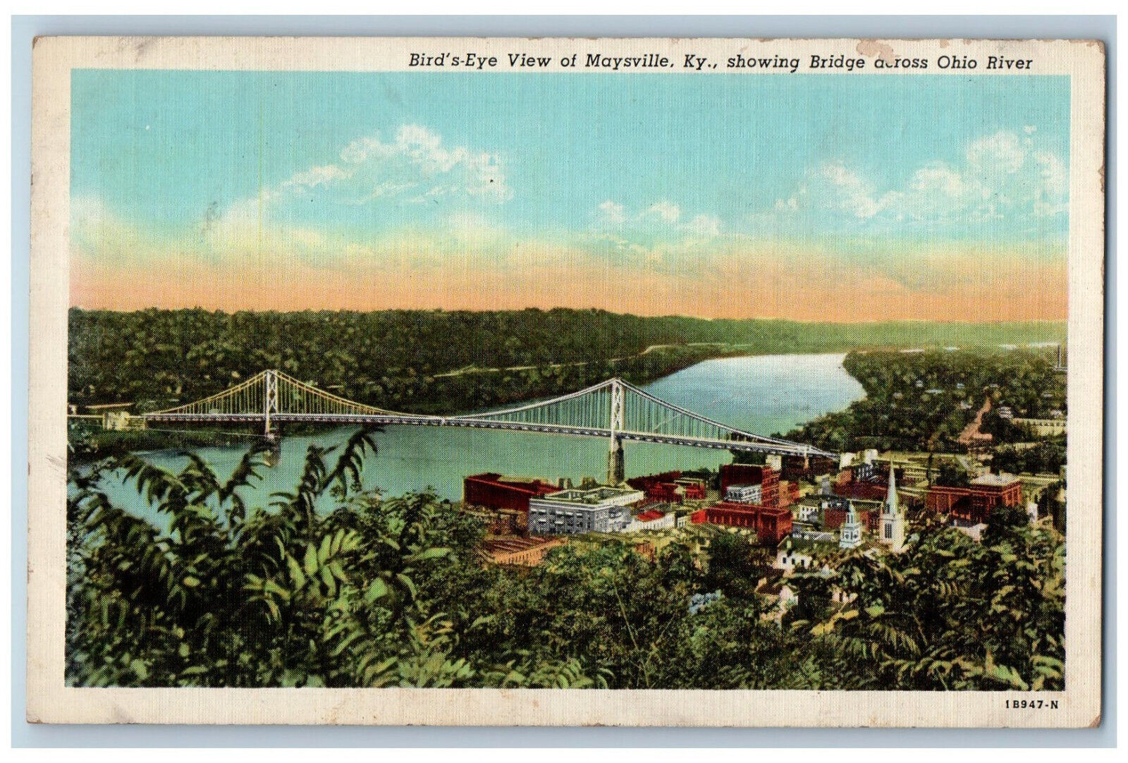 1945 Bridge View, Aerial View of Maysville KY Germantown KY Postcard