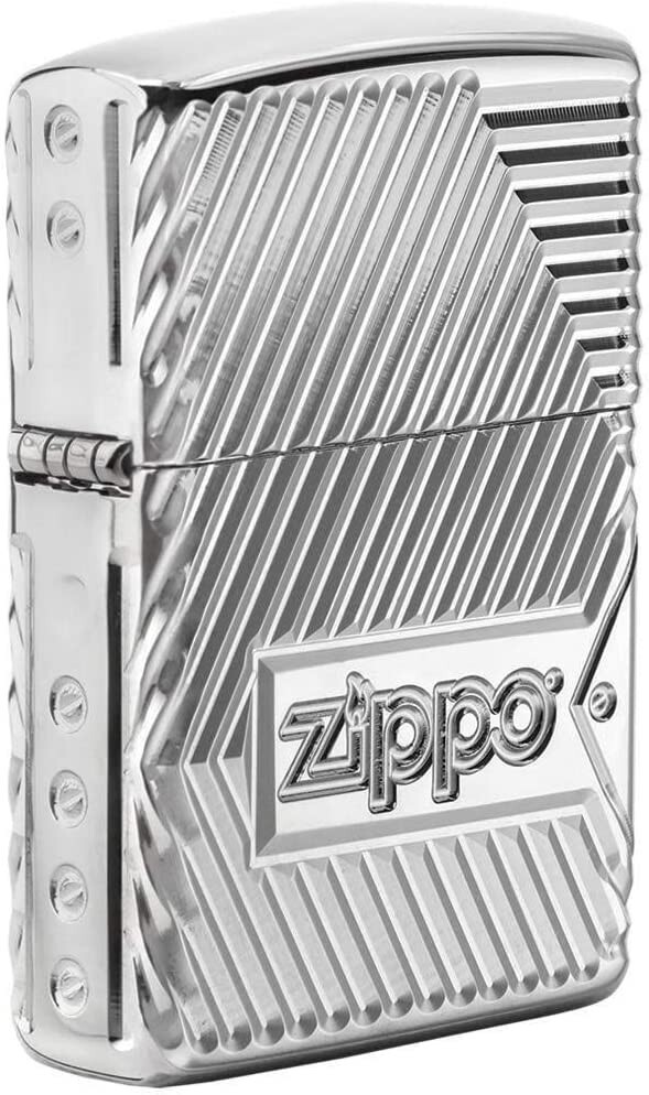 Zippo Armor High Polish Chrome Bolts Design Deep Carved 29672 Zippo Armor High Polish Chrome Bolts Design Deep Carved 29672
