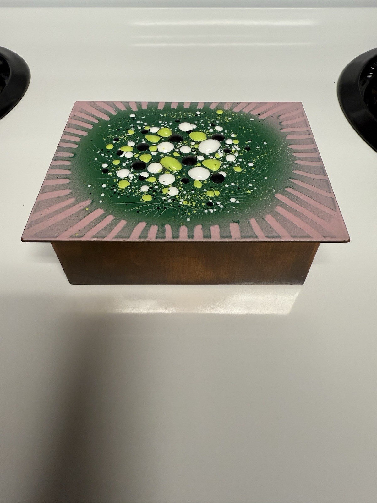 Gorgeous Rare Modernist Harold Tishler Enamel Copper Lidded Box Signed Vintage 
