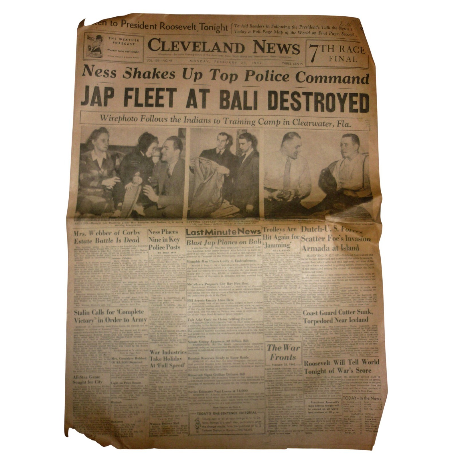 Vintage Cleveland News Newspaper Feb 23 1942 WWII Bali Fleet Eliot Ness News Vintage Cleveland News Newspaper Feb 23 1942 WWII Bali Fleet Eliot Ness News