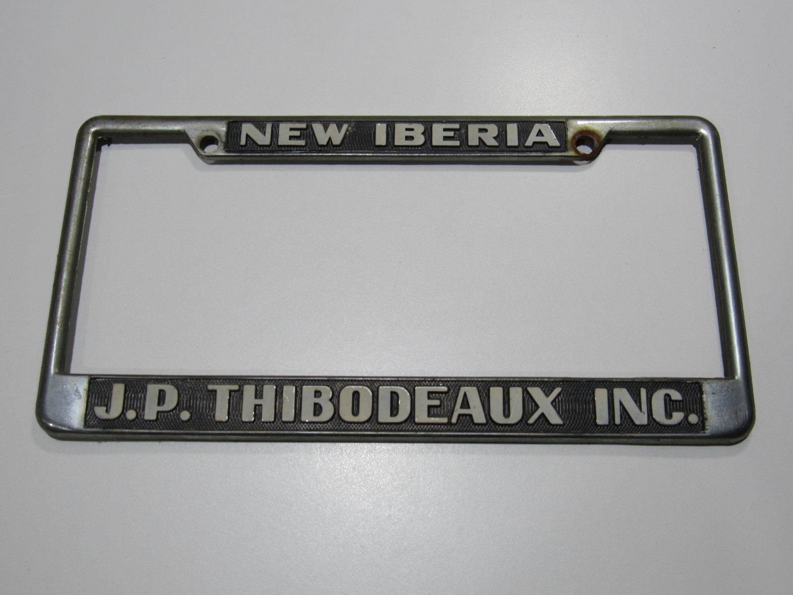 VTG J.P. Thibodeaux Cadillac-Olds New Iberia LA Metal License Plate Frame Tag VTG J.P. Thibodeaux Cadillac-Olds New Iberia LA Metal License Plate Frame Tag