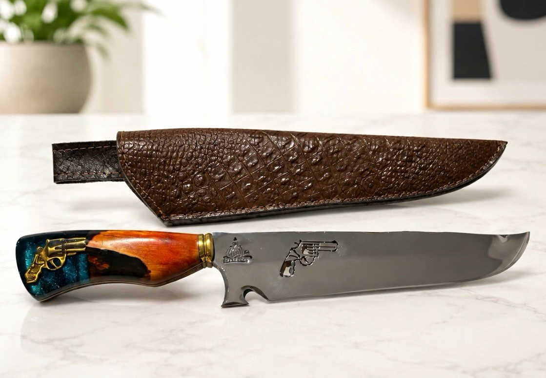 Artisan Hand Forged 4mm BBQ Meat Knife Wood Handle Leather Sheath Handmade Artisan Hand Forged 4mm BBQ Meat Knife Wood Handle Leather Sheath Handmade