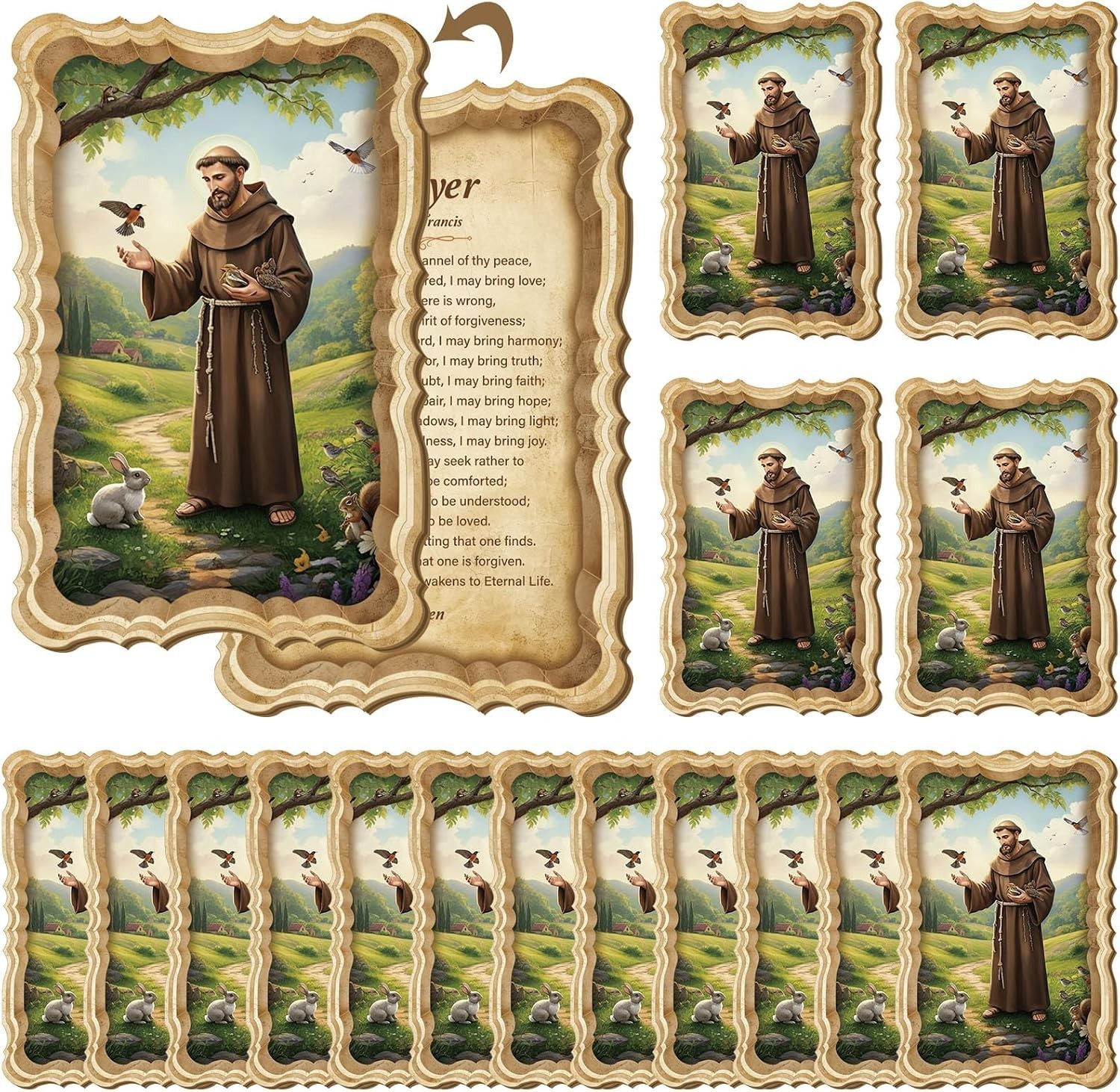 30 Pcs Holy Prayer Cards – Wood St. Francis Prayer, Communion & Memorial
