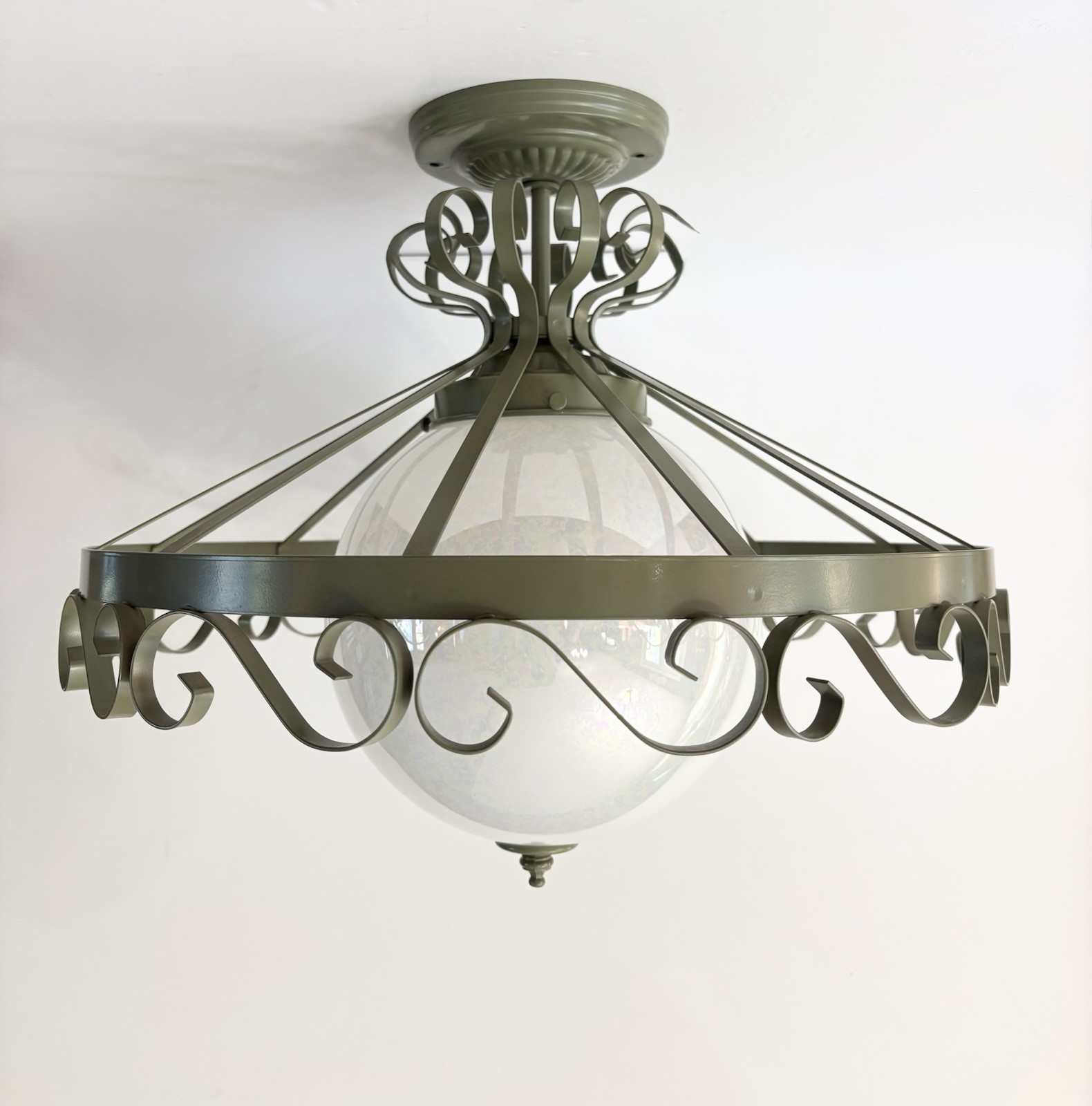 Vintage 1960\'s Retro Mid Century Iridescent Green Metal Scroll Light Fixture Vintage 1960\'s Retro Mid Century Iridescent Green Metal Scroll Light Fixture