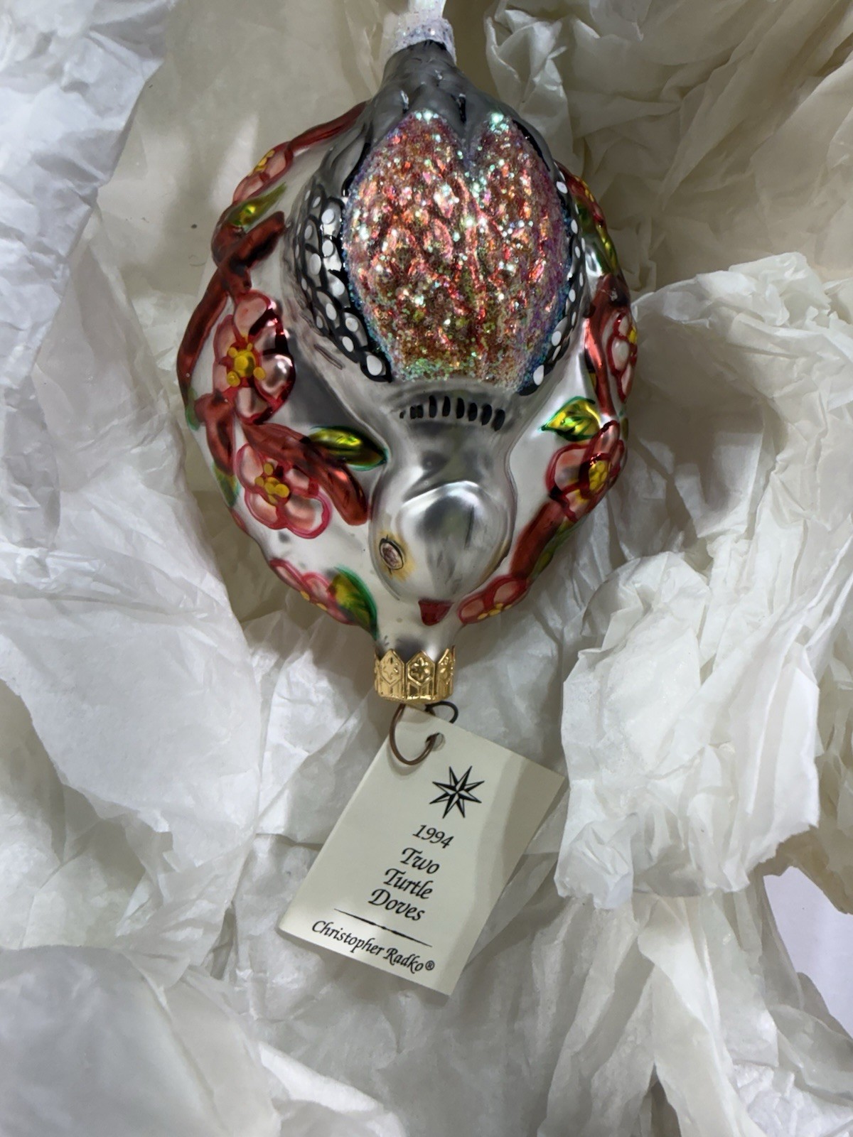 Vtg 1994 Christopher Radko Two Turtle Doves Glass Ornament Limited Ed 9398 Vtg 1994 Christopher Radko Two Turtle Doves Glass Ornament Limited Ed 9398