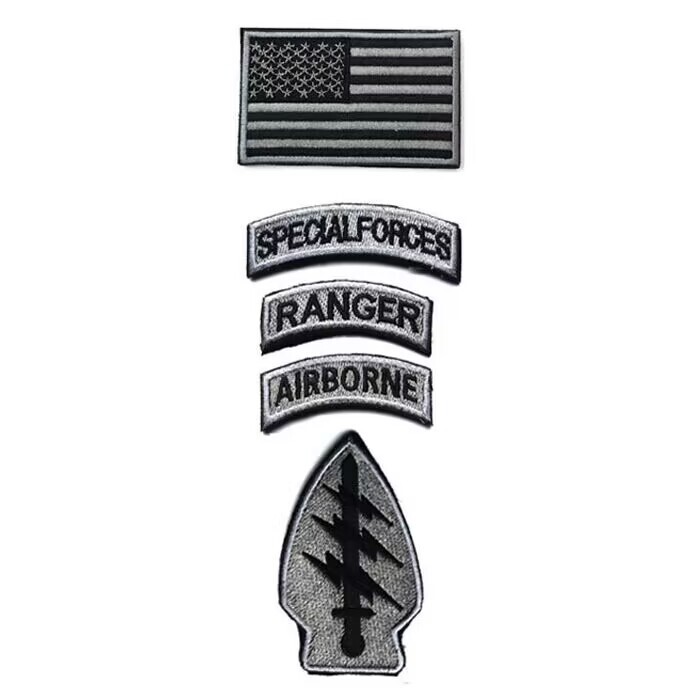4Pcs US Army Special Forces Group Airborne SFGA SF Ranger TOP Hook Patch Gray