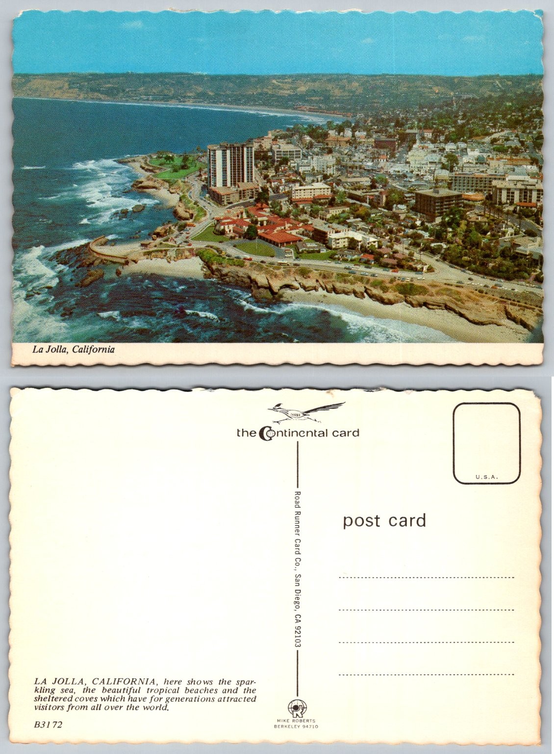 Vintage La Jolla, California Aerial View Postcard - Continental Card Vintage La Jolla, California Aerial View Postcard - Continental Card