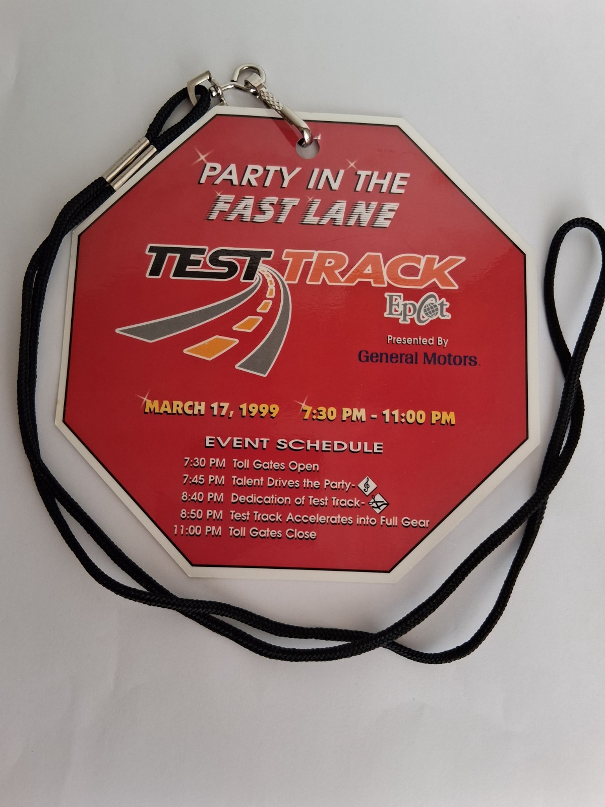 1999 Epcot Test Track Opening Event Badge Lanyard Walt Disney World GM 1999 Epcot Test Track Opening Event Badge Lanyard Walt Disney World GM