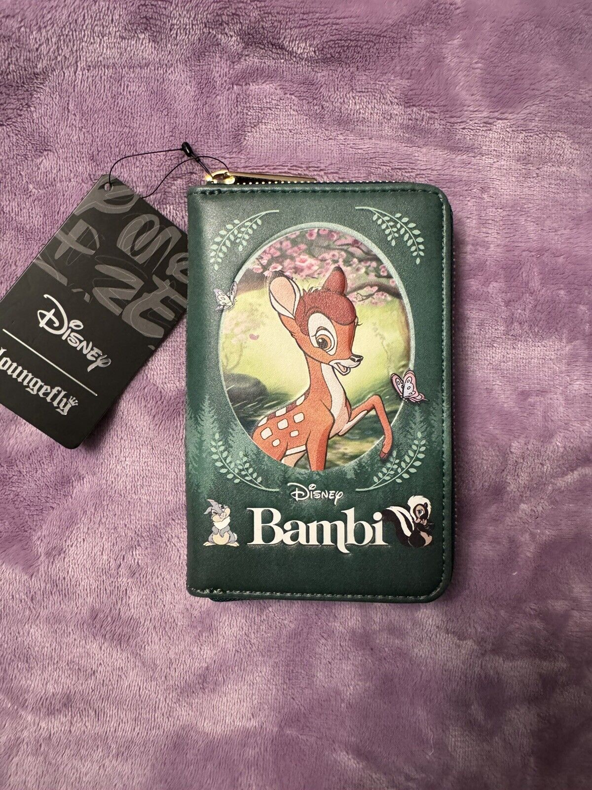 Loungefly Disney Bambi Classic Story Book Zip Around Wallet Green NEW