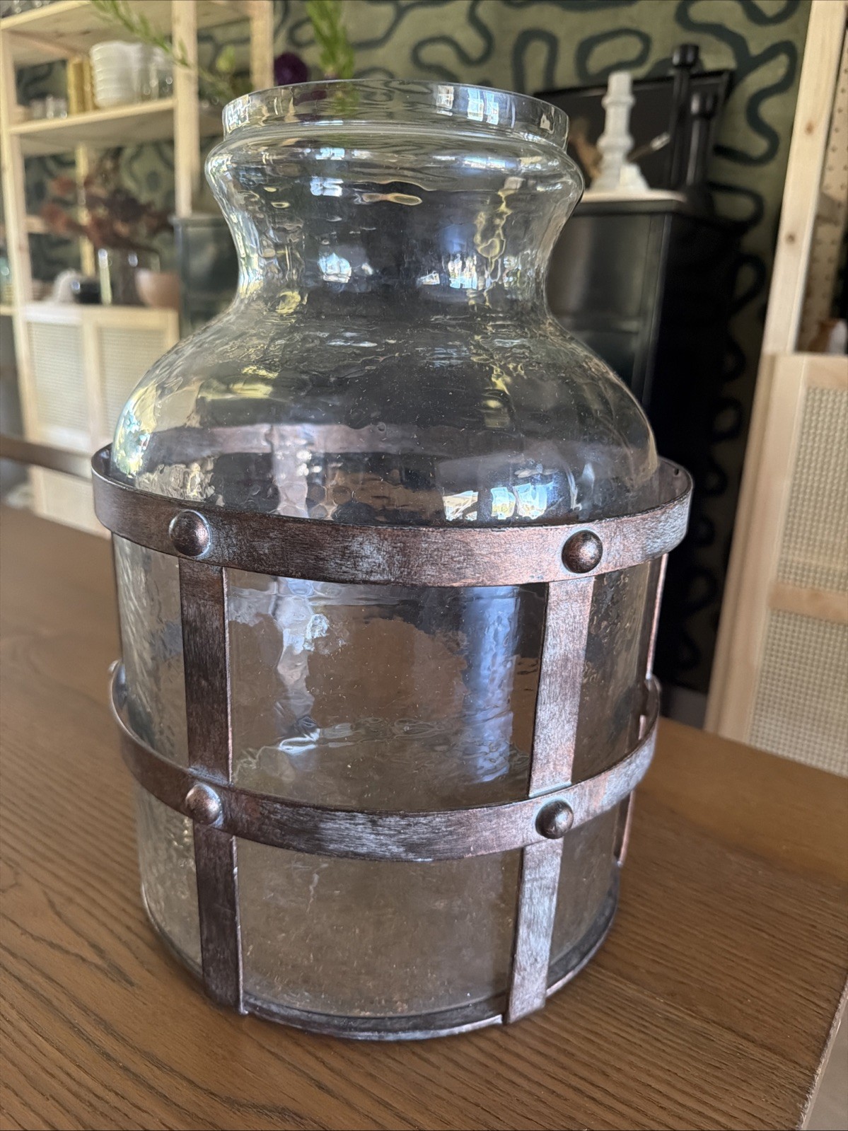 Vintage Hand Blown Clear Caged Glass Vase 14\ Vintage Hand Blown Clear Caged Glass Vase 14\
