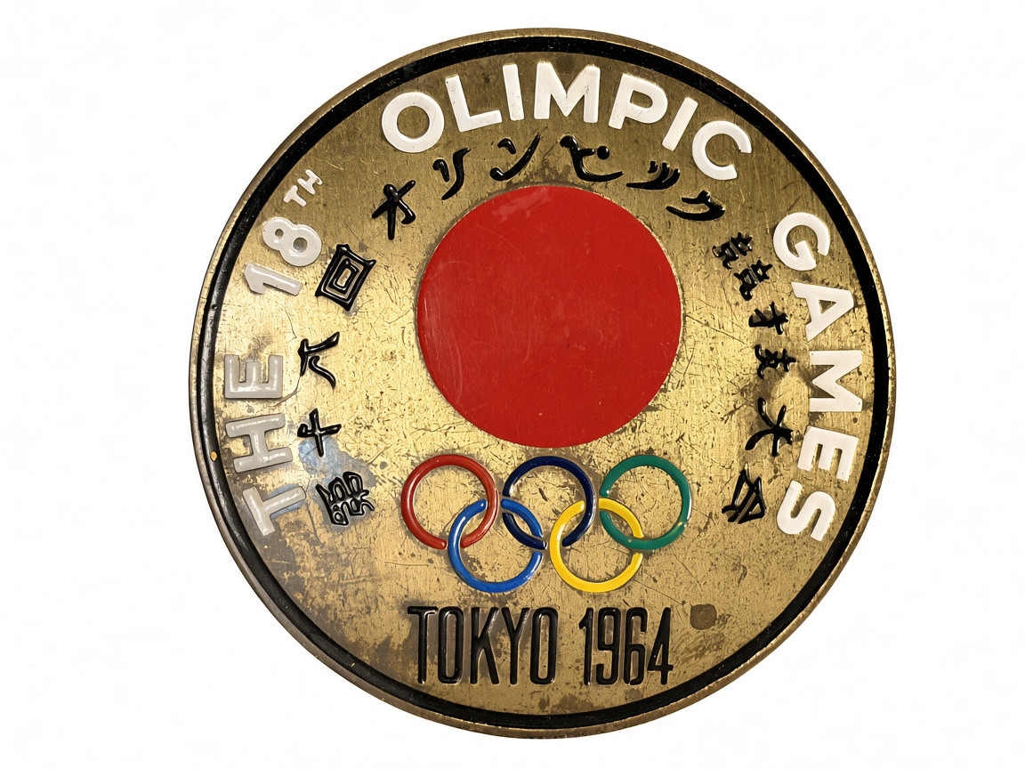 Vintage Japan 1964 Tokyo Olympic Games Enamel Car Grille Badge Attachment Sign Vintage Japan 1964 Tokyo Olympic Games Enamel Car Grille Badge Attachment Sign