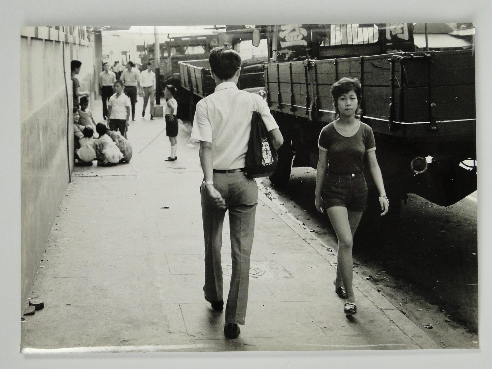 Hong Kong Street Scene People Man Woman Walking c1970 J C Lozouet Press Photo