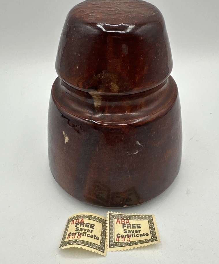 Vintage 1960s Brown Ceramic Insulator With Two Savers Certificate Light