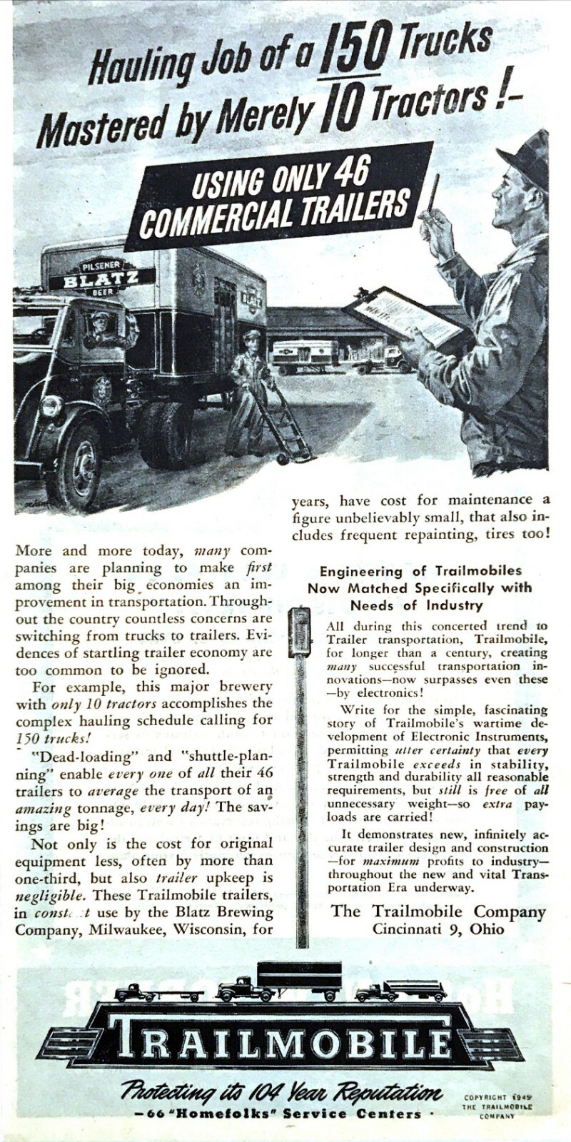 1945 Blatz Beer Tractor Trailer Truck art Trailmobile Trailer vintage print ad 1945 Blatz Beer Tractor Trailer Truck art Trailmobile Trailer vintage print ad