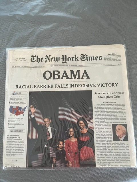 OBAMA 11/5/2008 Racial Barrier Falls-The New York Times Newspaper UNCIRCULATED OBAMA 11/5/2008 Racial Barrier Falls-The New York Times Newspaper UNCIRCULATED