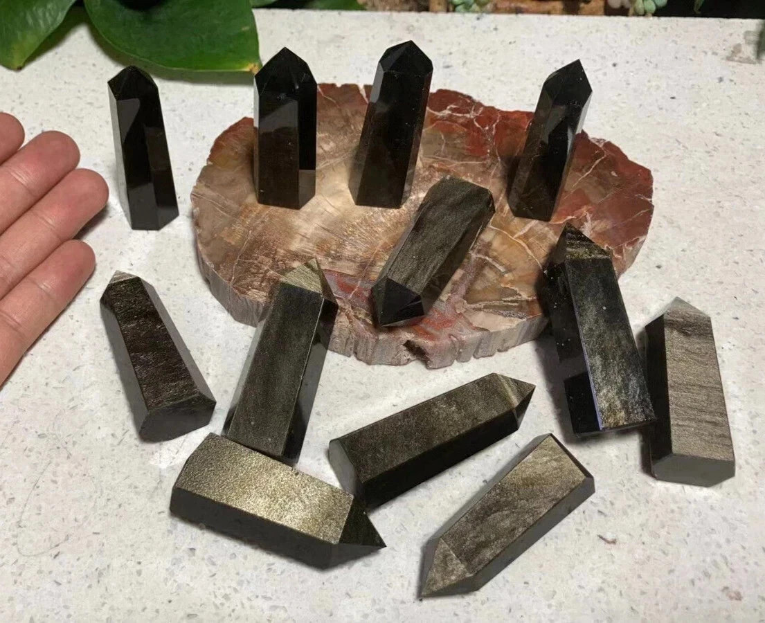 2kg Wholesales 37PCS 2.2\'\'~3.25\'\' Natural gold obsidian Obelisk Tower Healing