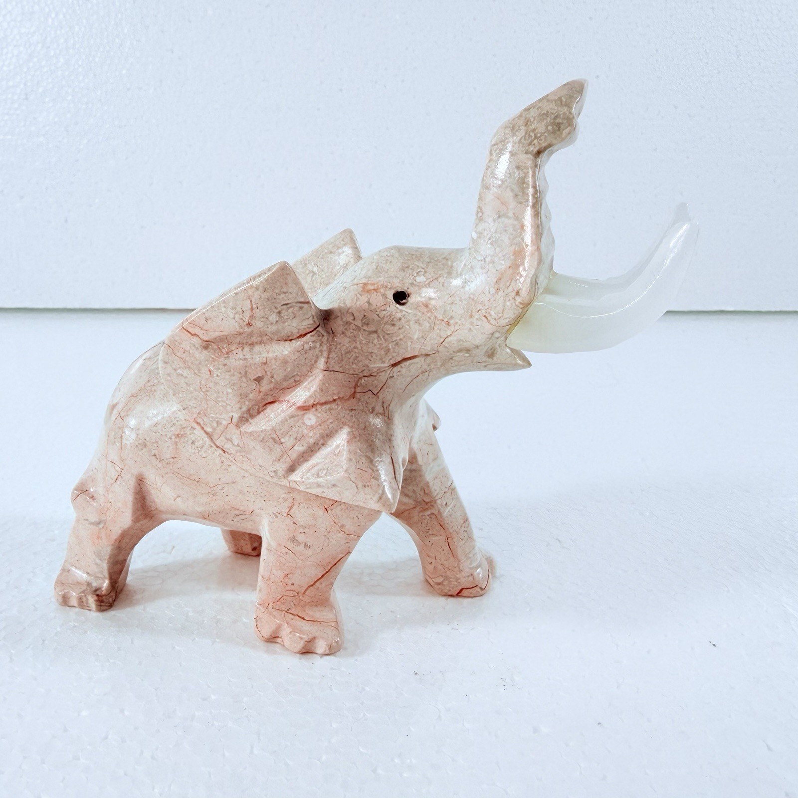 VTG Hand Carved Soapstone Elephant Figurine Statue Trunk Up Lucky Marbled Stone VTG Hand Carved Soapstone Elephant Figurine Statue Trunk Up Lucky Marbled Stone