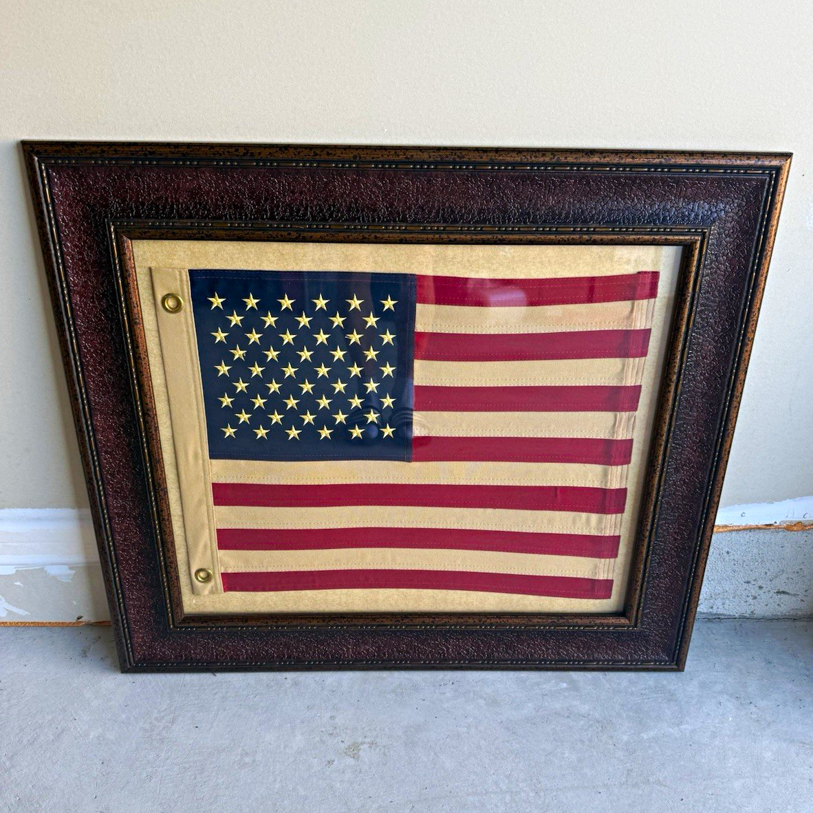 Vintage 1960’s Framed American Flag 50 Star Americana Primitive Decor