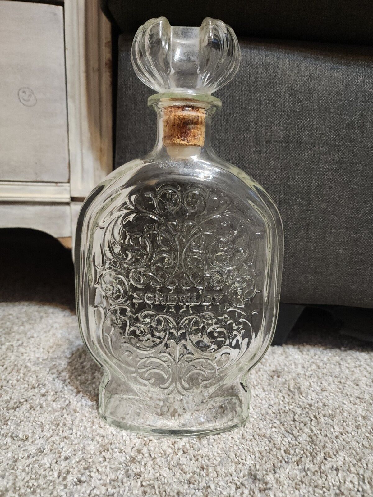 Vintage 1953 Schenley Glass Bottle Empty with Glass Stopper Collectible Decanter