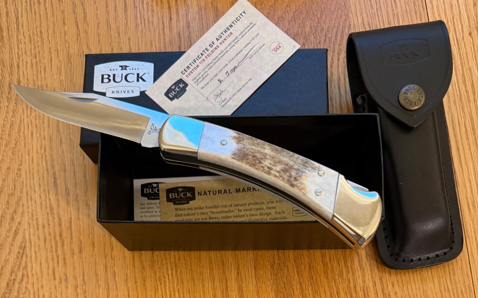 STUNNING BUCK CUSTOM 110 STAG KNIFE NEVER USED IN BOX N16A