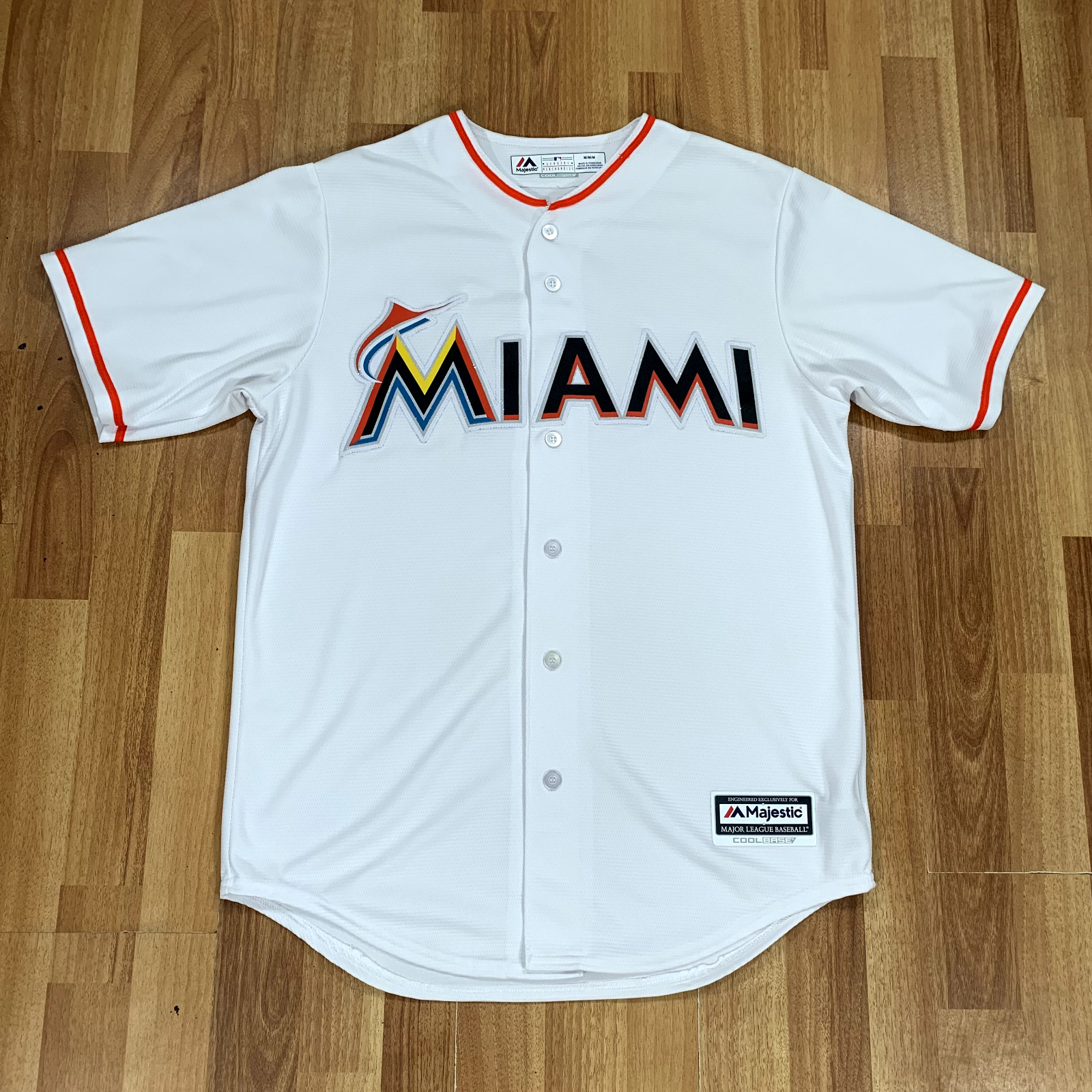 Majestic Miami Marlins Jersey Mens Size Medium M White MLB Baseball Stitched
